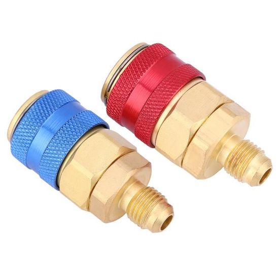 Lot De 2 Connecteurs Rapides R134a Haute/Basse Pression – Adaptateurs Collecteur Climatisation Voiture – Laiton Rouge & Bleu