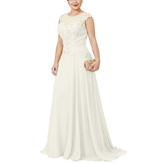 Mousseline dentelle perlée bateau robes de mère de mariée élégantes