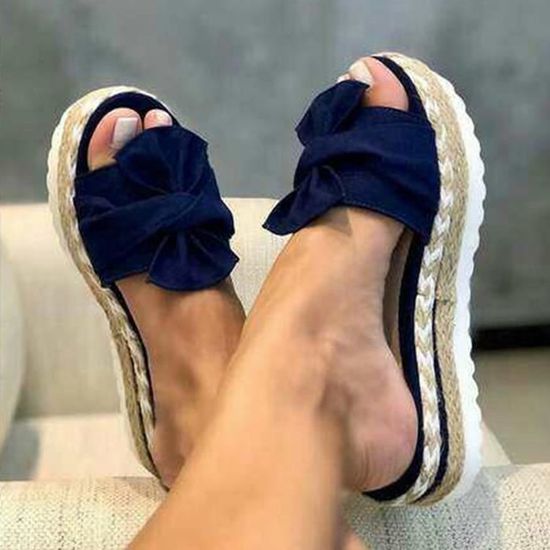 Sandales compensées femme bleu marine hot sale