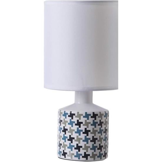 Lampe à Poser En Céramique Fleurs Bleues Marine .14 X H.29cm E14 40W Lussiol Gisele
