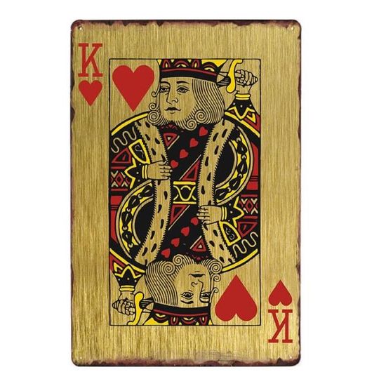 Plaque Métal Décorative Poker Royal Flush - 44x32 Cm Pour Salon Ou Salle De Jeu