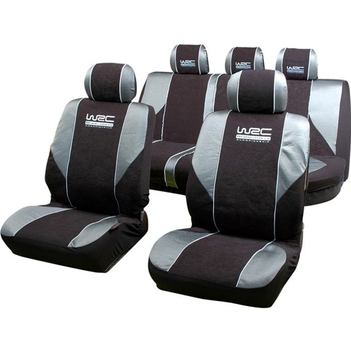 Lot de 5 housses avant arrière 2/3 1/3 et appuie tête - WRC - universelles - Fixation simple -Compatible Airbag