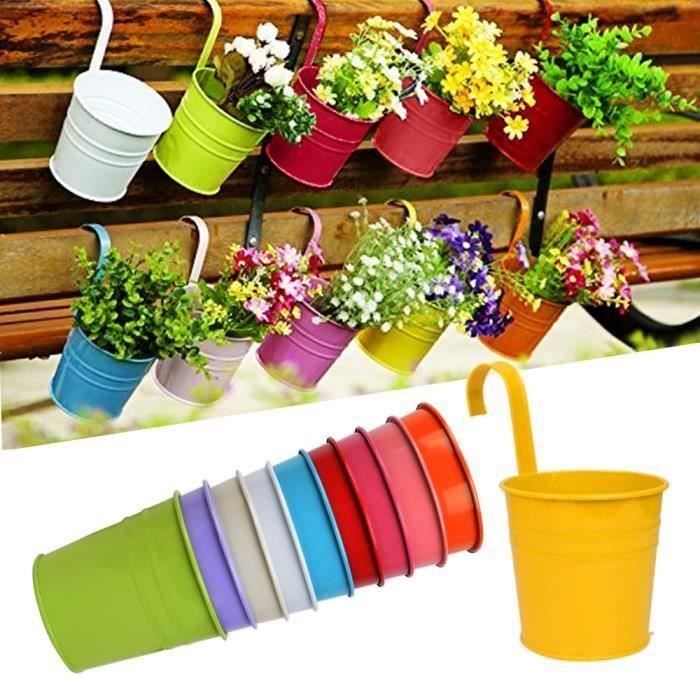 10Pcs Pot de fleur à Suspendre, Pots de Jardin Exterieur à Accrocher Colorés Décoration Maison Balcon Cadeau Fête - Crochet amovible