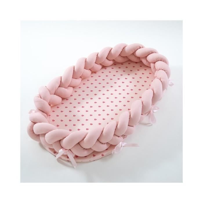 Tour De Lit Bébé Sécurité Rose, Réducteur de Lit Pliant en Coton Tissage Cale Bébé pour Bébé Voyage Nursery