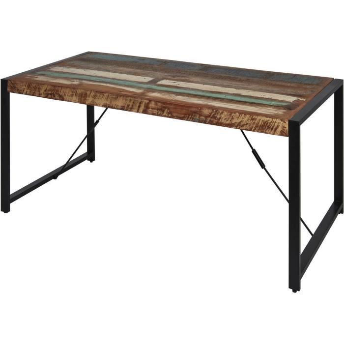 Table de repas ZARAGOZA Marron - plateau Bois recyclé pieds Metal Noir 180 x 90