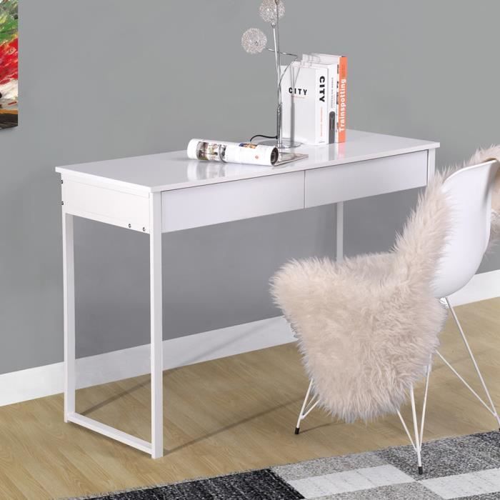 FurnitureR Computer Writing Desk Table with Drawers for a Home Office or Student-White-120x40x77cm 2 Tiroirs