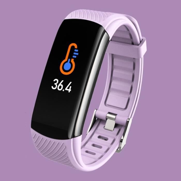 Montre Connectée Homme Femme Bracelet de Sport Étanche Violet Clair, Tracker de Température Montre avec Moniteur de HR Fréquence