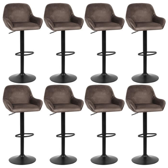 Marron ! Lot de 8 ! tabouret de bar en tissu marron - Chaise haute de cuisine - L 80 X P 40 X H 86-106 cm