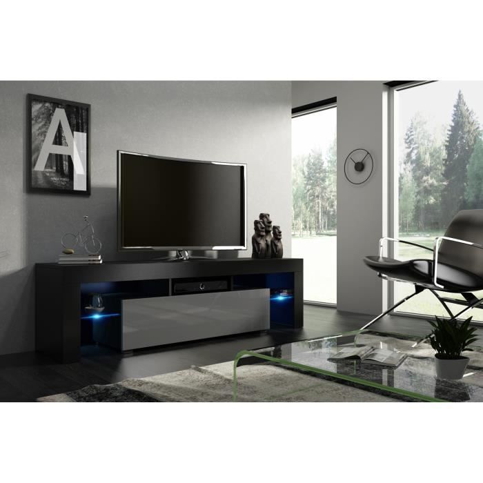 Meuble tv noir mat et façade laquée gris avec led RGB
