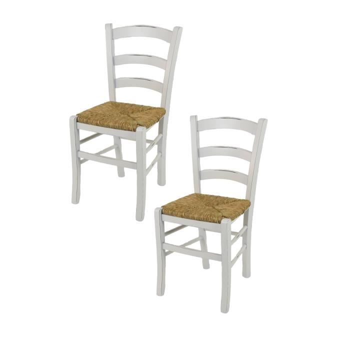 Tommychairs - Set 2 chaises cuisine VENEZIA style Shabby Chic, structure en bois de hêtre vieilli à la main et assise en paille