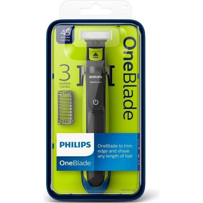 Philips OneBlade Wet Dry Facial Hair Trimmer Shaver│45 Min Run│3 Combs│QP2520/25