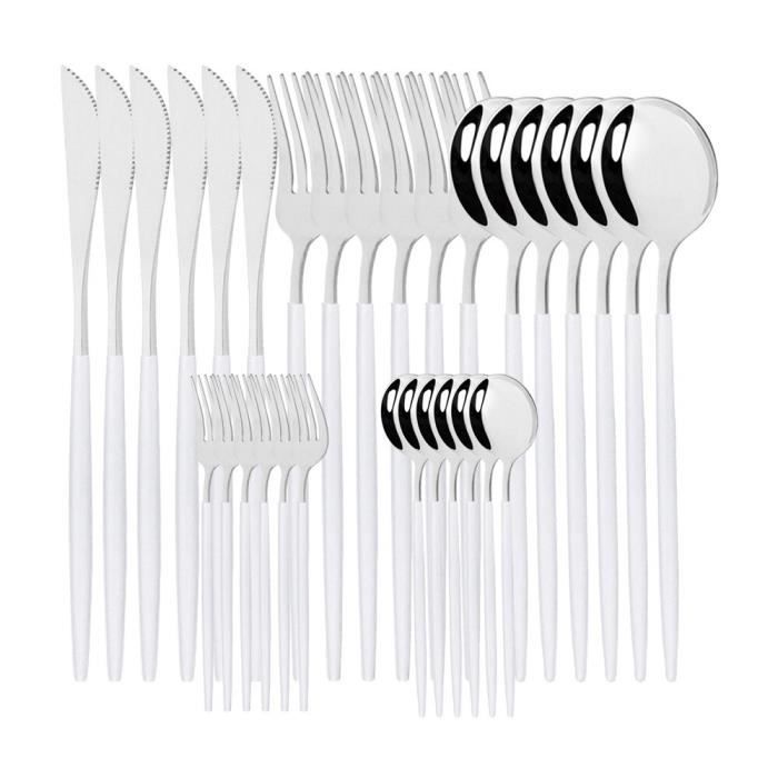Services de table,Couverts en acier inoxydable,rouge et or,couteaux dorés,fourchettes,cuillères,service - Type 30Pcs White Silver