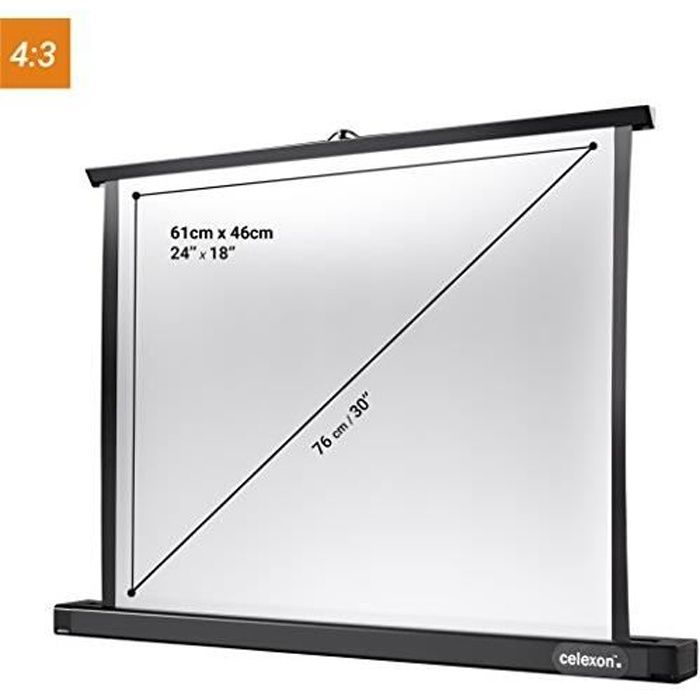celexon Ecran de Table pour projecteur Mobile Professional Mini - 61 x 46 cm - 4: 3 - Gain 1,2 - avec rétraction Automatique