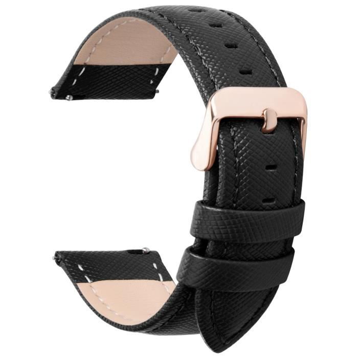 Fullmosa Bracelet Compatible avec Montre Connectée en Cuir, à Dégagement Rapide,18mm,Noir+ Boucle Dorée,Cross