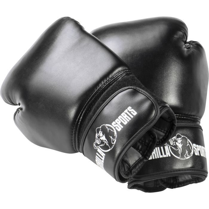 Gants de boxe professionnels Gorilla Sports coloris noir 10 Oz – 16 Oz - 12 Oz Noir