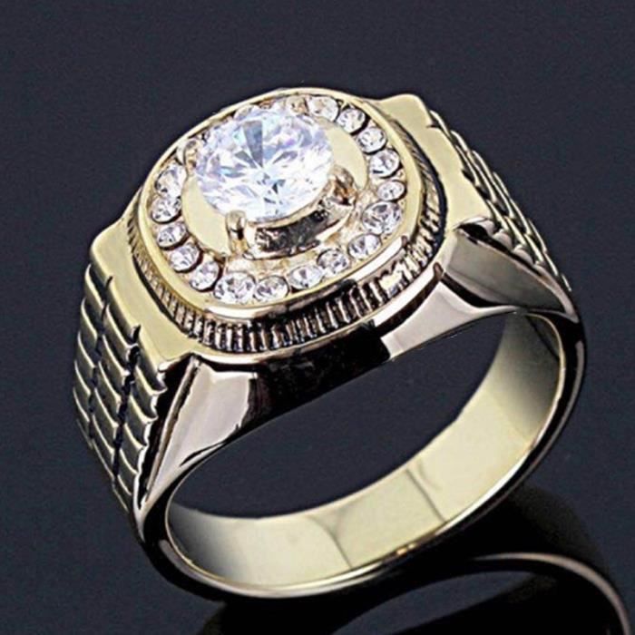 Anneaux s Or 18 Carats Pour Hommes Bague De Fiançailles En Diamant Zircon Cubique