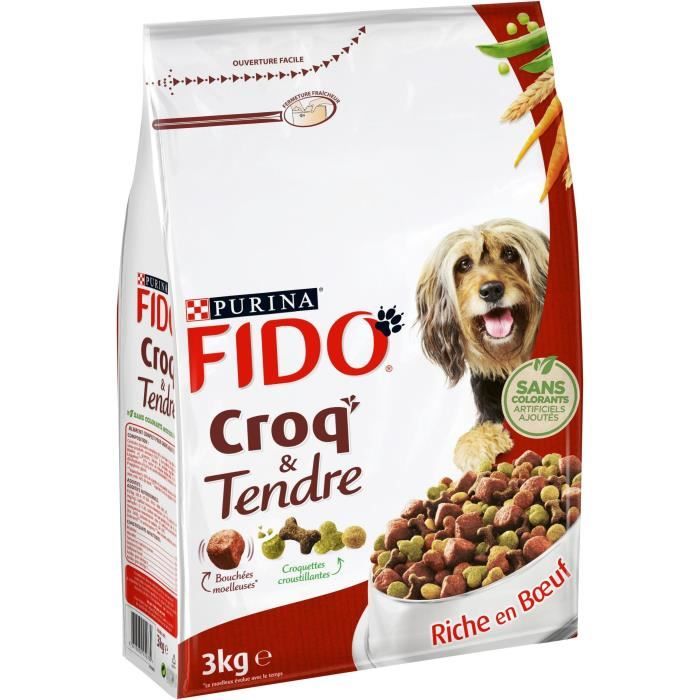 FIDO Croq'&Tendre - Bœuf, céréales et avec des vitamines - Pour chien adulte - 3 kg