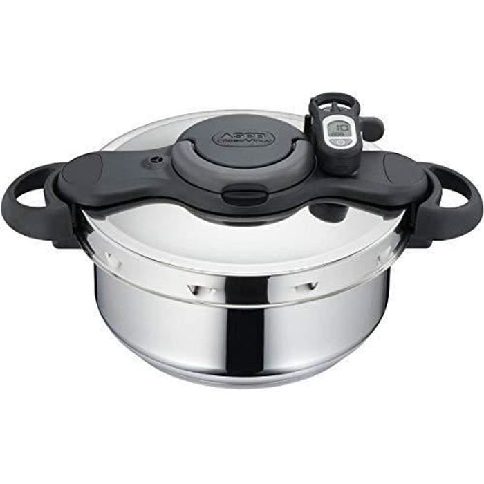 Seb - P4665416 - Autocuiseur Clipso Minut' Duo Gourmet 5 L Inox Tous Feux Dont Induction + Minuteur + Livre de Recettes