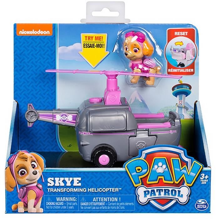 Patte Patrol Skye transformant l'hélicoptère avec la figure