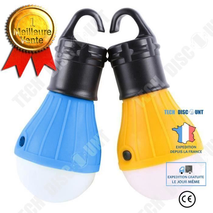 TD® Lot de 2 Lampe de camping éclairage extérieur randonnée tente mode commutation lumière LED alimentation 3 piles AAA bleu jaun