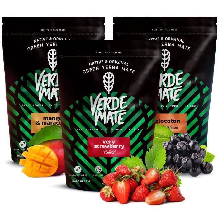 Yerba Maté 1.5 kg Kit Fraise + Mangue et Maracuya + Églantine Non Fumé 3 x 500 g