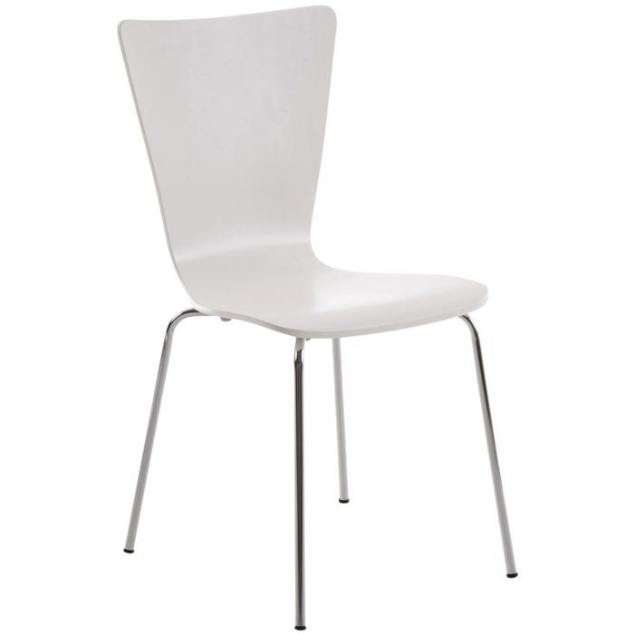 Chaise de cuisine salle a manger x1 empilable en bois blanc et structure stable a quatre pieds en metal 10_0003237 Chaise de cuisine salle a manger x1 empilable en bois blanc et structure stable a quatre pieds en metal 10_0003237