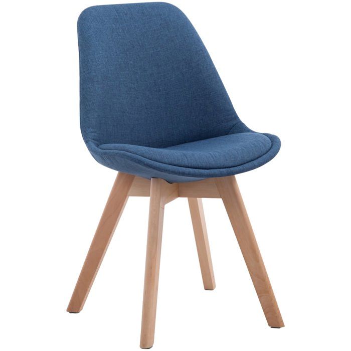 Chaise de salle a manger x1 design scandinave en tissu bleu et pietement a 4 pieds en bois clair 10_0003276