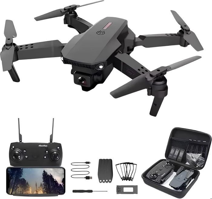 Drone - E88 - 4K - Caméra HD - Autonomie 15 min - Portée 100 m