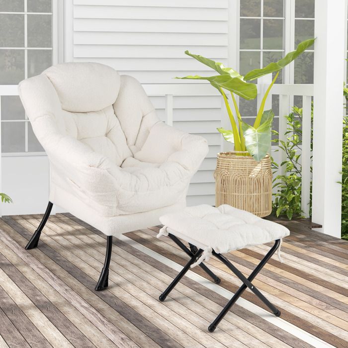 GIANTEX Fauteuil Relax avec Repose-Pied Pliable+ Oreiller+ Poche Latérale-Fauteuil Rembourré Moderne- pour Salon/Bureau- Beige GIANTEX Fauteuil Relax avec Repose-Pied Pliable+ Oreiller+ Poche Latérale-Fauteuil Rembourré Moderne- pour Salon/Bureau- Beige