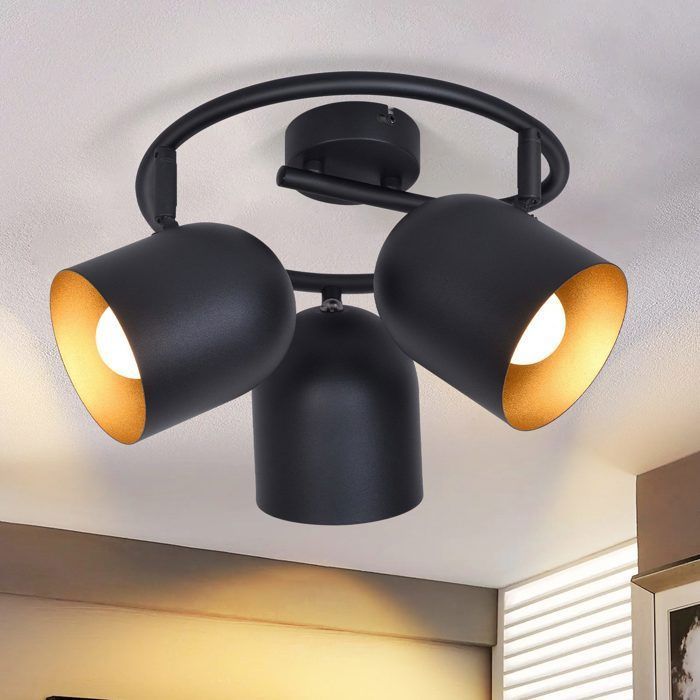Spot de plafond - NETTLIFE - Spot de Plafond 3 Ampoules Vintage - E14 - Noir métal - Orientable 350°
