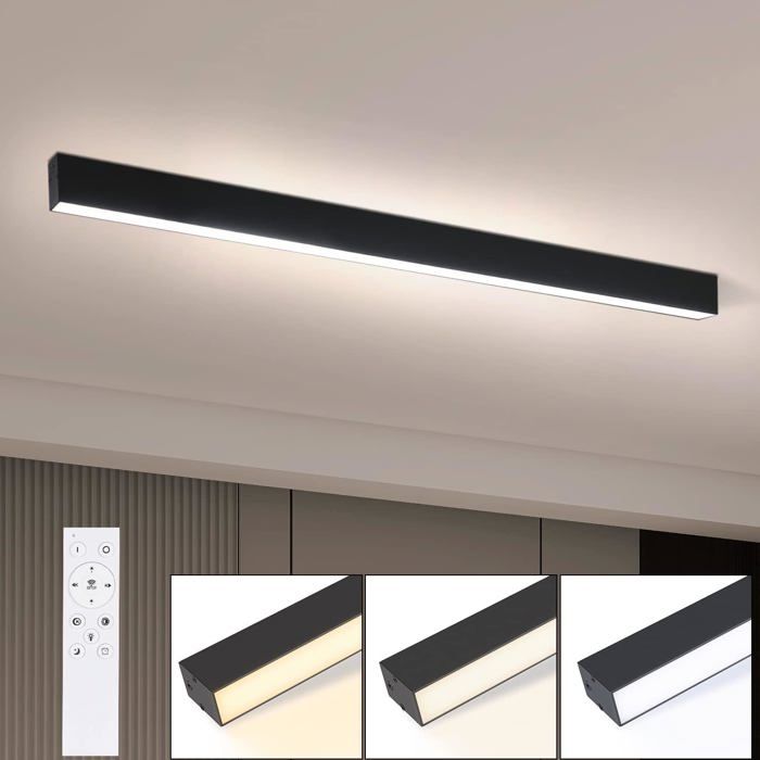 Homefire Plafonnier LED plafonnier salon - 107CM lampe de salon longue lampe de cuisine noire 32W lampe de bureau moderne