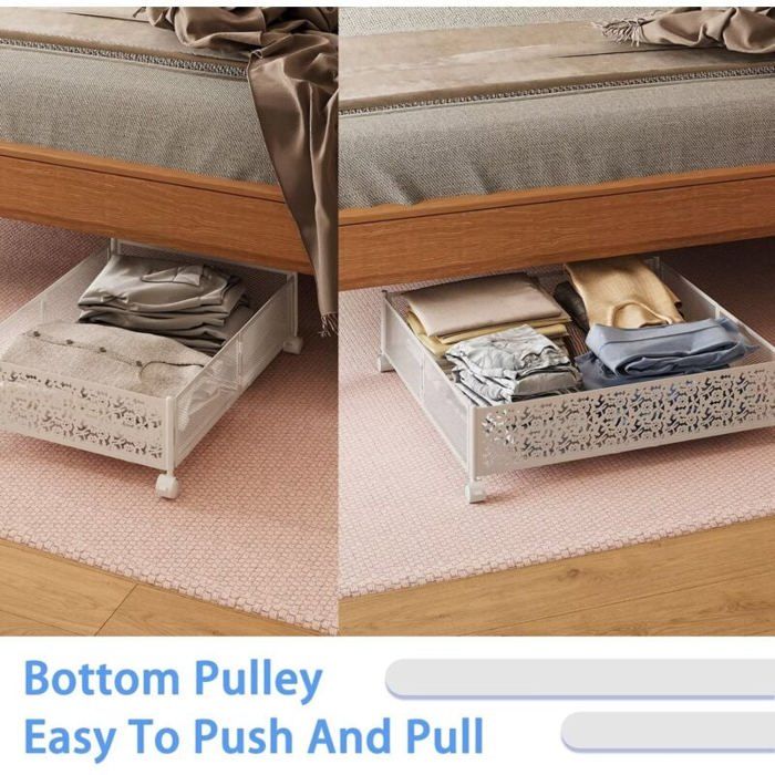 Lot De 2 Bacs De Rangement Sous Lit - Gris, 10 Cm De Haut - Avec Couvercles