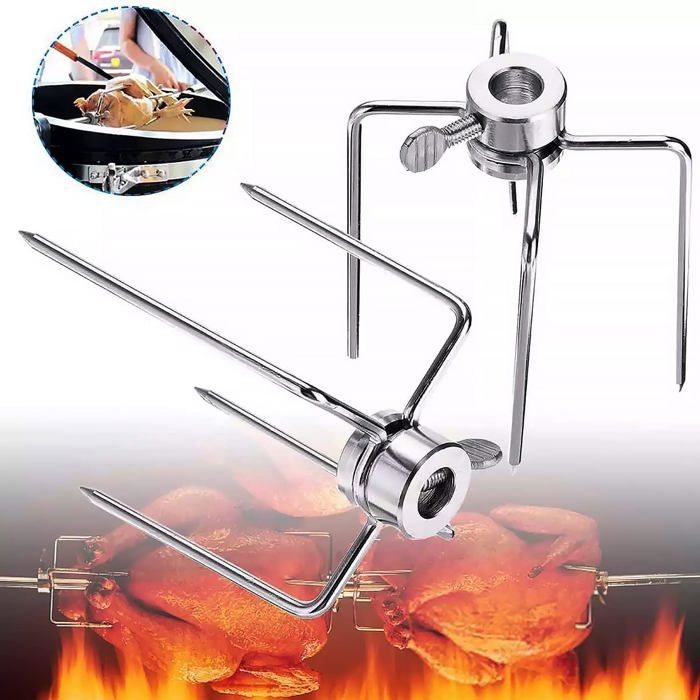 Tourne Broche Rotissoire - Diamètre 10mm - Acier Inoxydable - Vis de Blocage - Couvercle Rouge