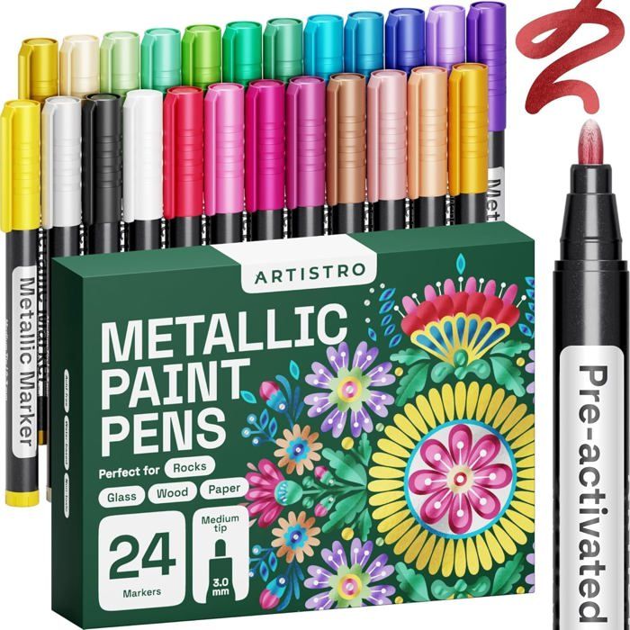 Carioca Metallic Fine Lot De 8 Marqueurs Métalliques - Pointe Fine - Idéal Pour Les Surfaces Foncees Couleurs Permanentes Sur Surfaces Poreuses Encre A Base Deau Couleurs Variees