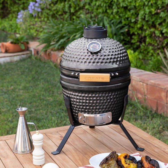 BBQ KAMADO - Barbecue fumoir en c&eacute;ramique - Noir