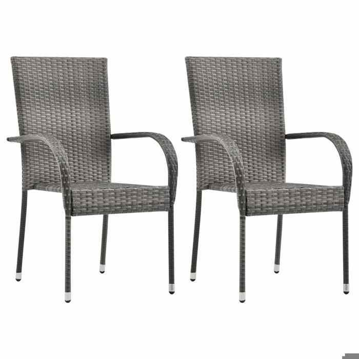 SOLDES dAutomneChaises empilables dextérieur lot de 2 - 2 personnes - résiste et durable - Gris Résine tressée - HOMEFR7304