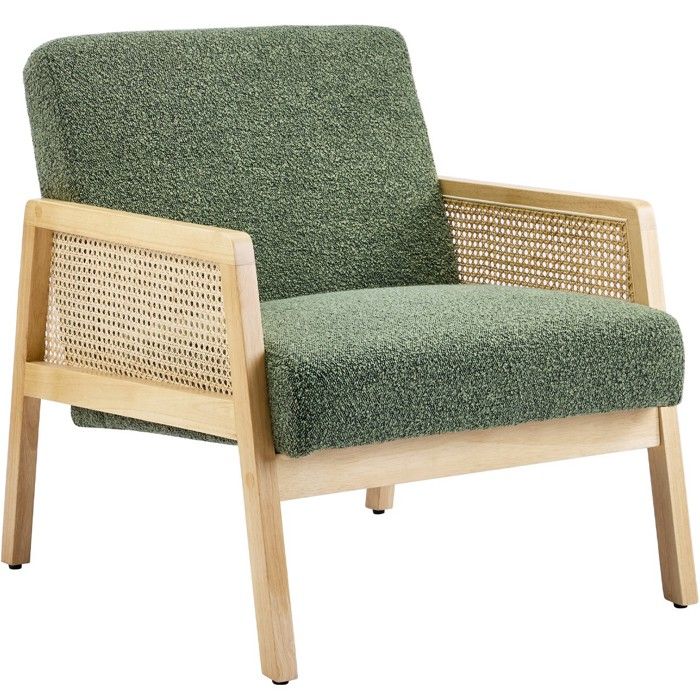 Fauteuil en cannage et tissu bouclé vert - Mani