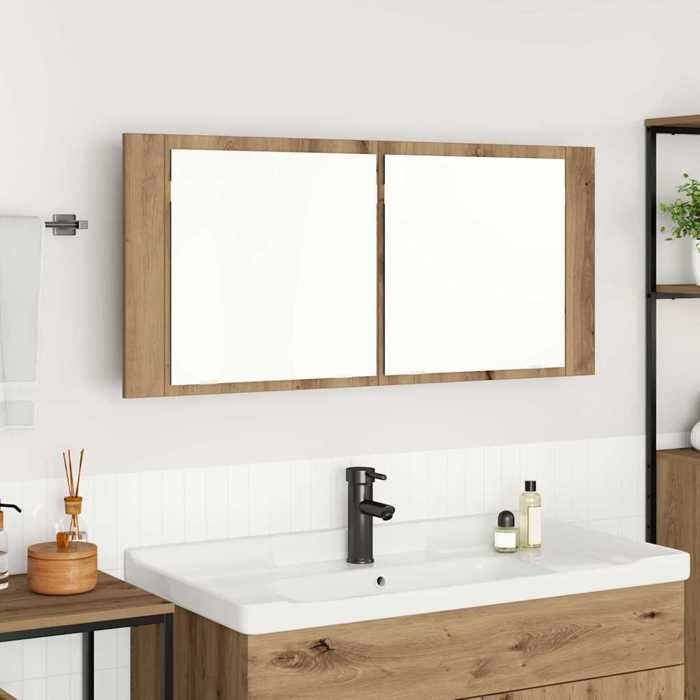 Autumn saleSupport/Meuble WC - Grand espaceCabinet Miroir LED avec porte chêne artisanal 100 x 12 x 45 cm 2025990