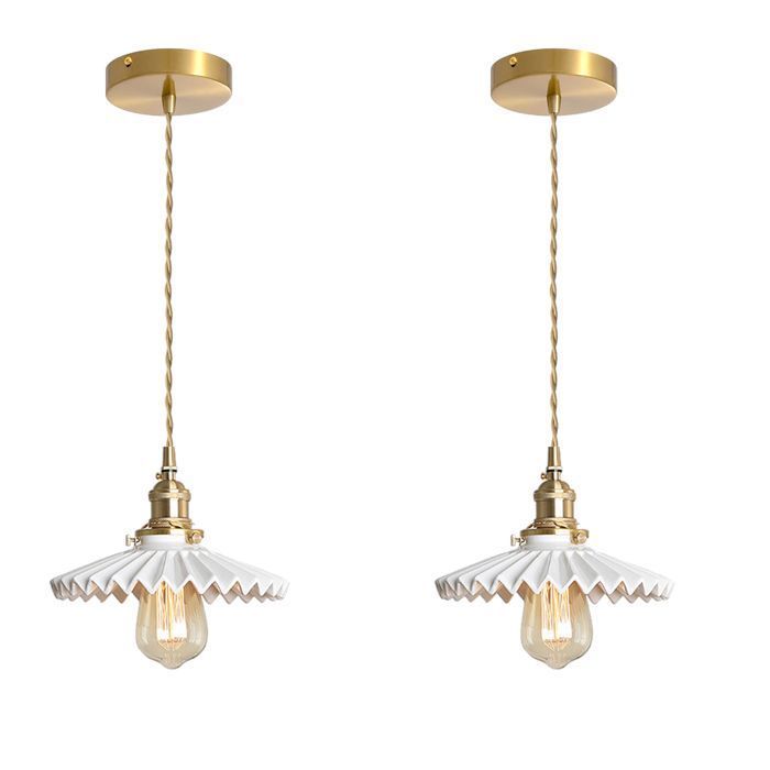 iDEGU 2pcs Lustre Suspension Moderne Lampe Luminaire Industriel Abat-jour en Céramique Design Jupe plissée Plafonnier Style Vintage
