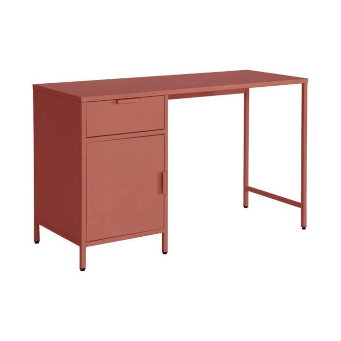 Bureau enfant acier laminé 1 tiroir. terracotta.  L 120 x P 50 x H 75 cm