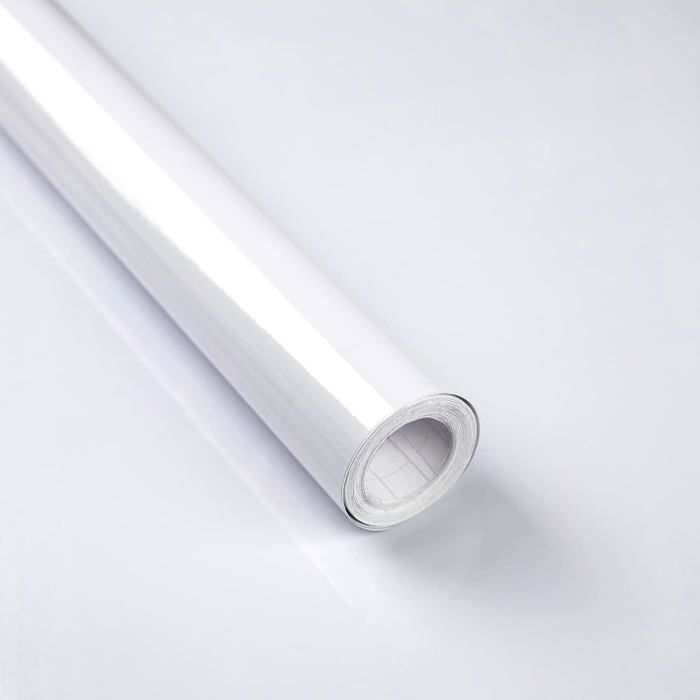 Papier Adhésif pour Meuble Blanc Glossy 30x300cm Papier Peint Autocollant pour Imperméable Film Vinyle Rouleau Décoratif Cuisine