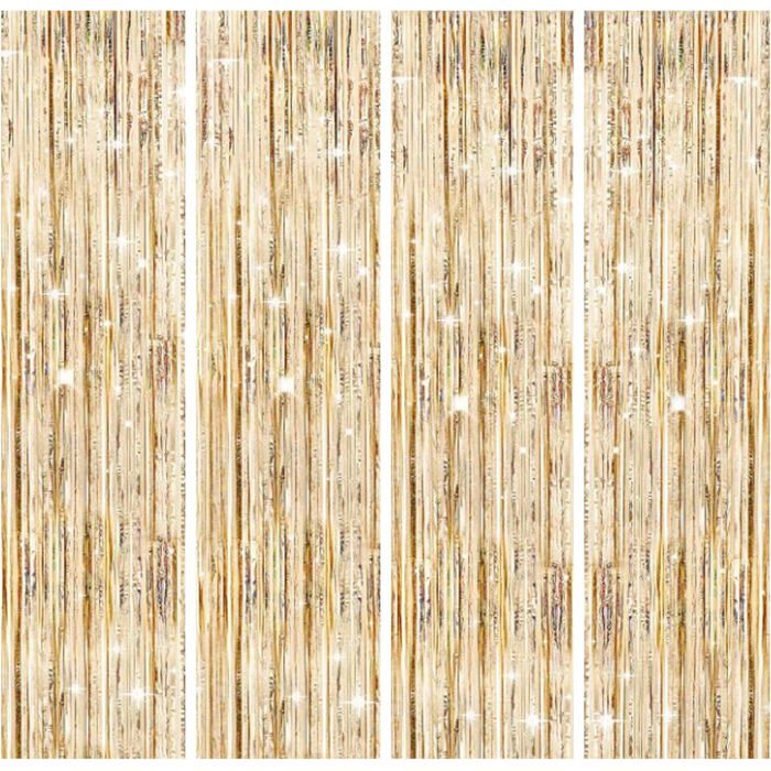 4 Pièces Argent Rideau Métallique De Frange Brillant Rideau à