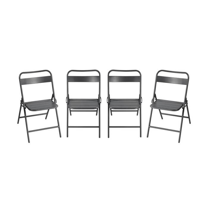 Lot de 4 chaises de jardin pliante acier anthracite. 44.3 x 49 x 79.7 cm - Amélia