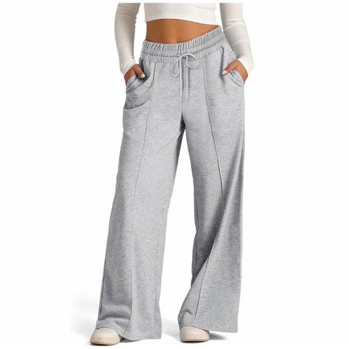 Pantalon de Sport Yoga Femme Pantalon de Jogging Survêtement Droit Pants Décontracté à Couleur Unie avec Poches - S-XXL - Gris