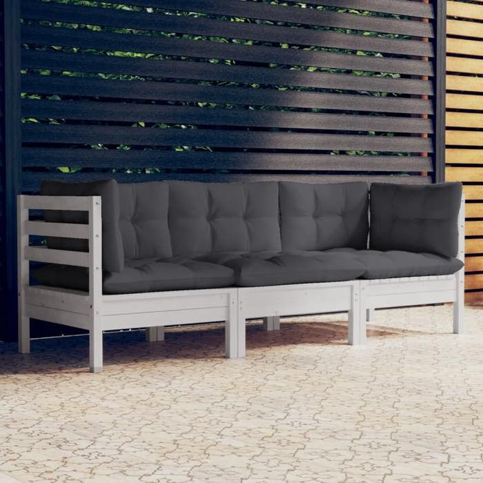 Canapé de jardin 3 places - vidaXL - Modulaire - Bois de pin - Coussins anthracite - 635x635x625 cm