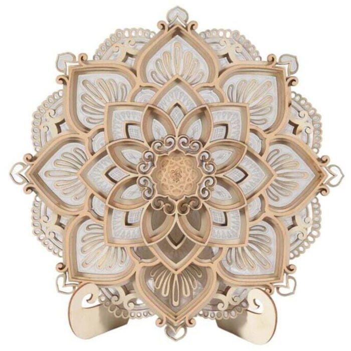 Veilleuse LED Murale Moderne Ports USB Décoratif Mandala Bois Suspendu Éclairage MDF