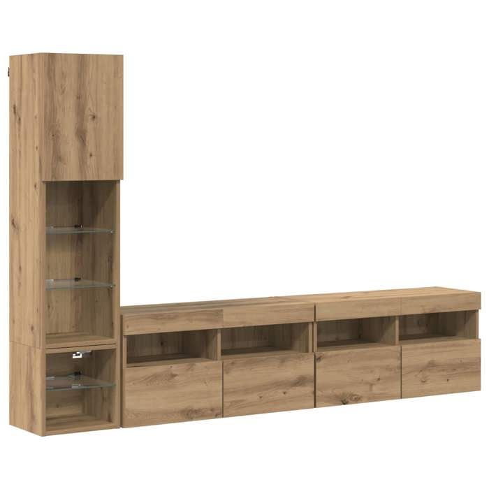Unité murale de TV 4 pcs - chêne artisanal - Bois dingénierie - Meuble de Salon 3_7219088