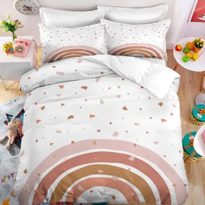 Arc-en-ciel et géométrique Parure de lit 3 pieces 1 housse de couette 150*200cm et 2 taies doreillers 63*63cm or PARURE DE COUETTE