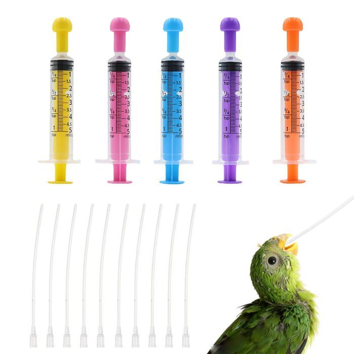 Comparer les prix de Lot de 5 seringues colorées 5ml +10 tuyaux Alimentation Jeunes Oiseaux Perroquets/Pigeons Outil Alimentation Main Cuneary