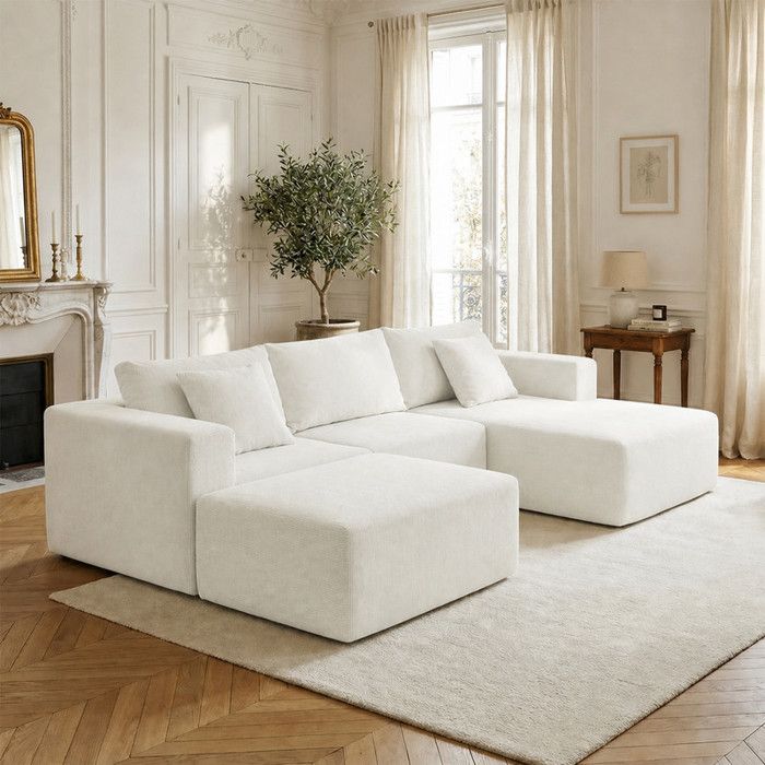 Canapé - HavenlyHome modulable 3/4 places avec méridienne – velours côtelé assise confortable